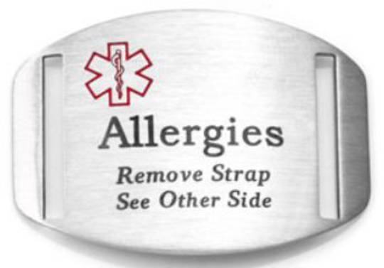 Stainless Steel Medical Alert Plaque - Allergies Remove Strap See Other Side